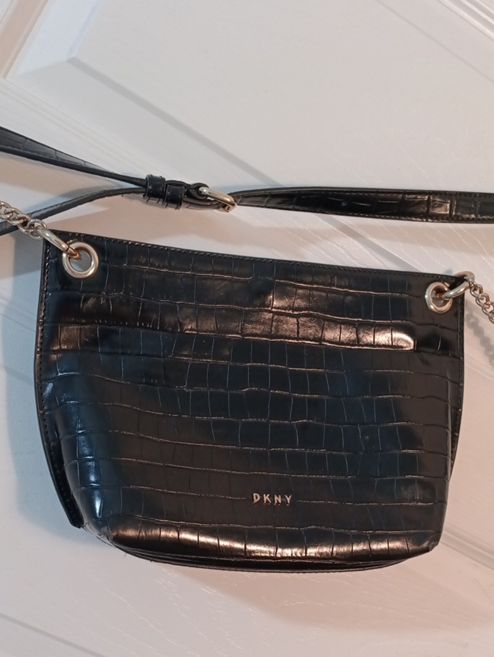 DKNY Black Croc-Embossed Leather Crossbody Bag